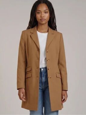 Kate Hill Camel Long Single-Breasted Blazer Size 4